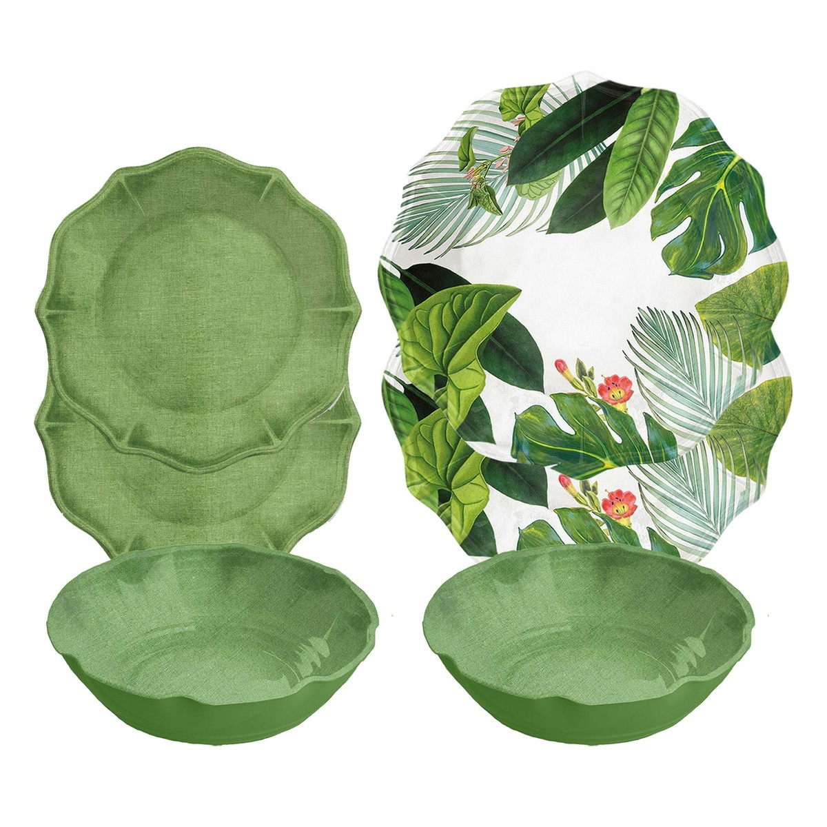 Epicurean Amazon Floral Green Piece Melamine Outdoor Dinnerware