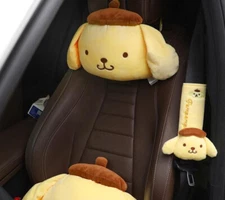2pcs Cute Pompompurin Auto Car Neck Pillow Headrest Seatbelt Cover Shoulder Pad