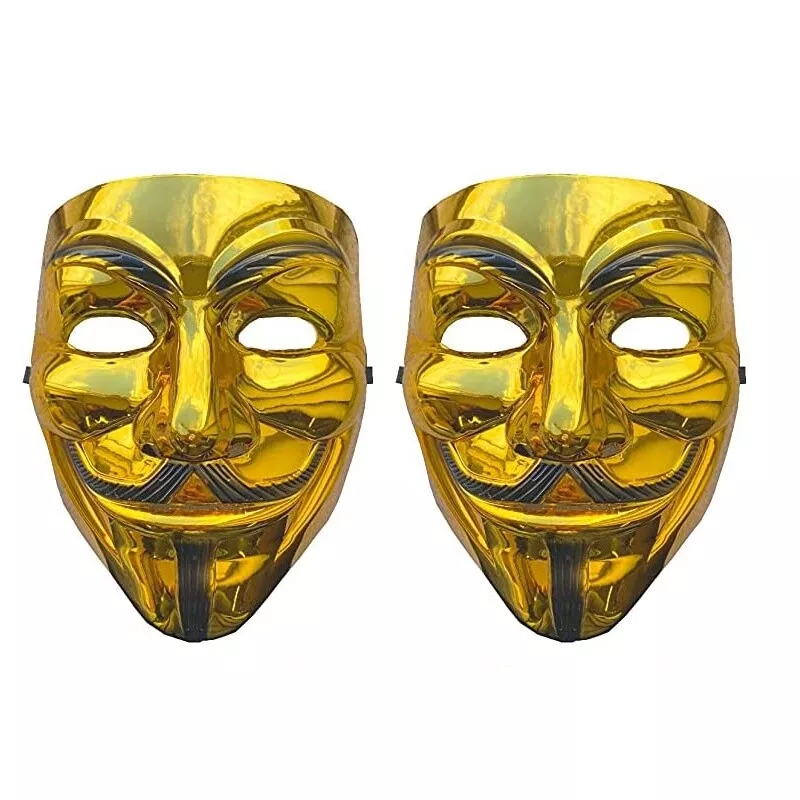 2 X GOLD ANONYMOUS HACKER GUY FANCY DRESS FACE MASK 5056161220189 | eBay