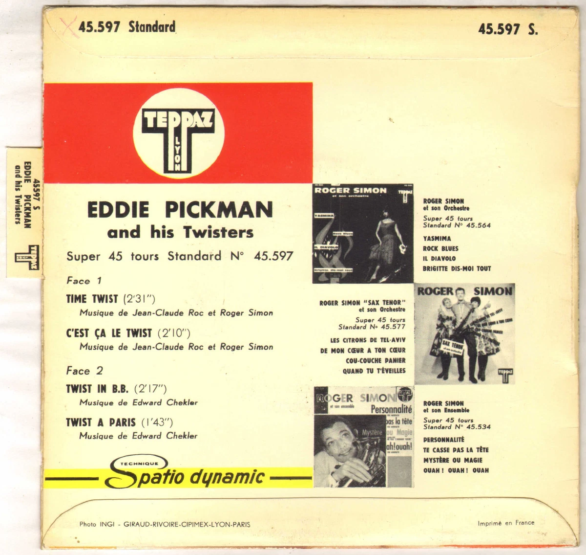EDDIE PICKMAN & HIS TWISTERS "TWISTEZ AVEC MOI" EP 1961 TEPPAZ 45.597
