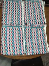Set of 4 The Pioneer Woman Cotton Hand Towels Teal Pink Dotted Striped New