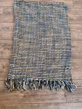 Blanket Throw Soft Chunky Knit Fringed Blue 46 x 72 inch £29 NEW SAMPLE SALE 440