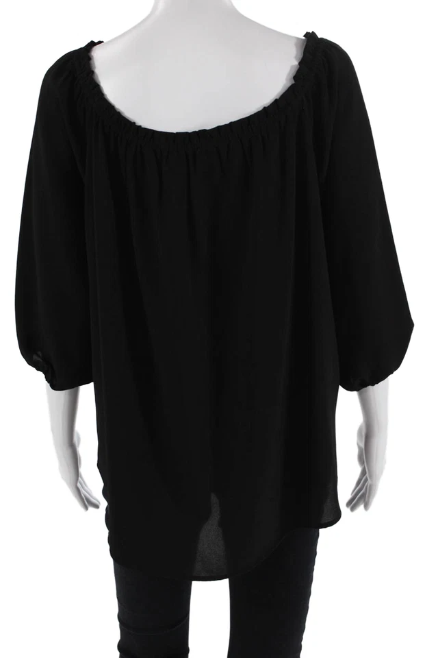 Túnica Verónica M Mujer Boho Negra Manga 3/4 Botón Cuello Redondo Talla S Foto 3 de 4