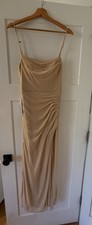 Azazie Kalea Stretch Champagne Mermaid Pleated Mesh Dress - Size A2