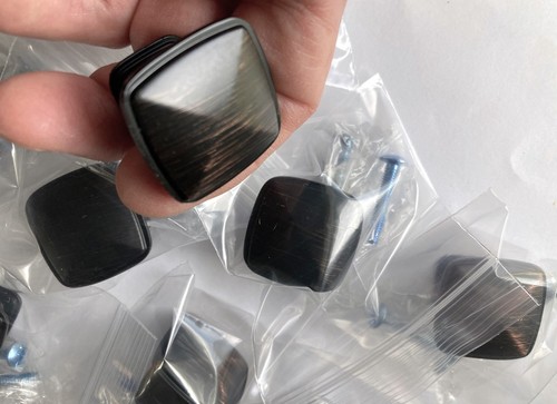 Ten Solid Metal Drawer Knobs Pulls Brushed Black over Copper Patina Ready to use