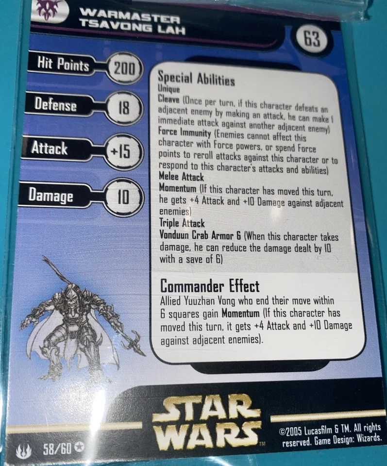 Warmaster Tsavong Lah w/Card 58/60 SWM Star Wars Miniatures WotC RPG Legion Mini - Image 3 of 3