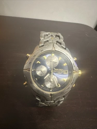 Seiko VTG Men 7T32-6N50  Chronograph Blue Silver Dial Quartz Watch,New Battery