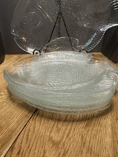 7 Arcoroc France Clear Glass Fish Plates 1 PASABACHE Platter 1 Small Plate - Picture 2 of 8