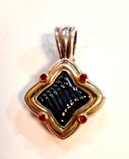 David Yurman 925 & 18k YG Onyx Pink Sapphires Quatrefoil Enhancer Pendant