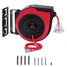 Retractable Extension Cord Reel 75 Feet - 14 AWG/3C SJTOW Heavy Duty Power Co...