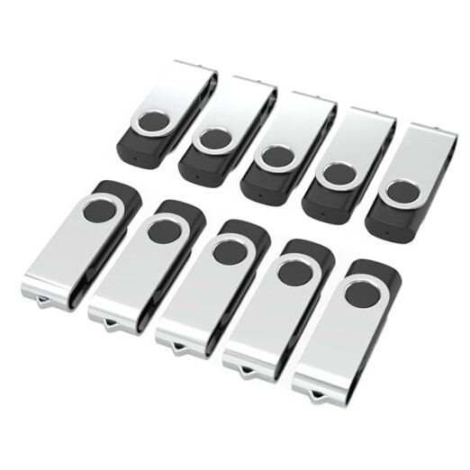 10 Pack 32GB USB 2.0 Flash Drives with Keychains in Black