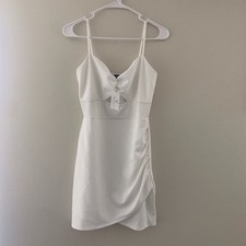 Windsor White Ruched Bodycon Dress Sweetheart Neck Strappy Sleeveless Size M