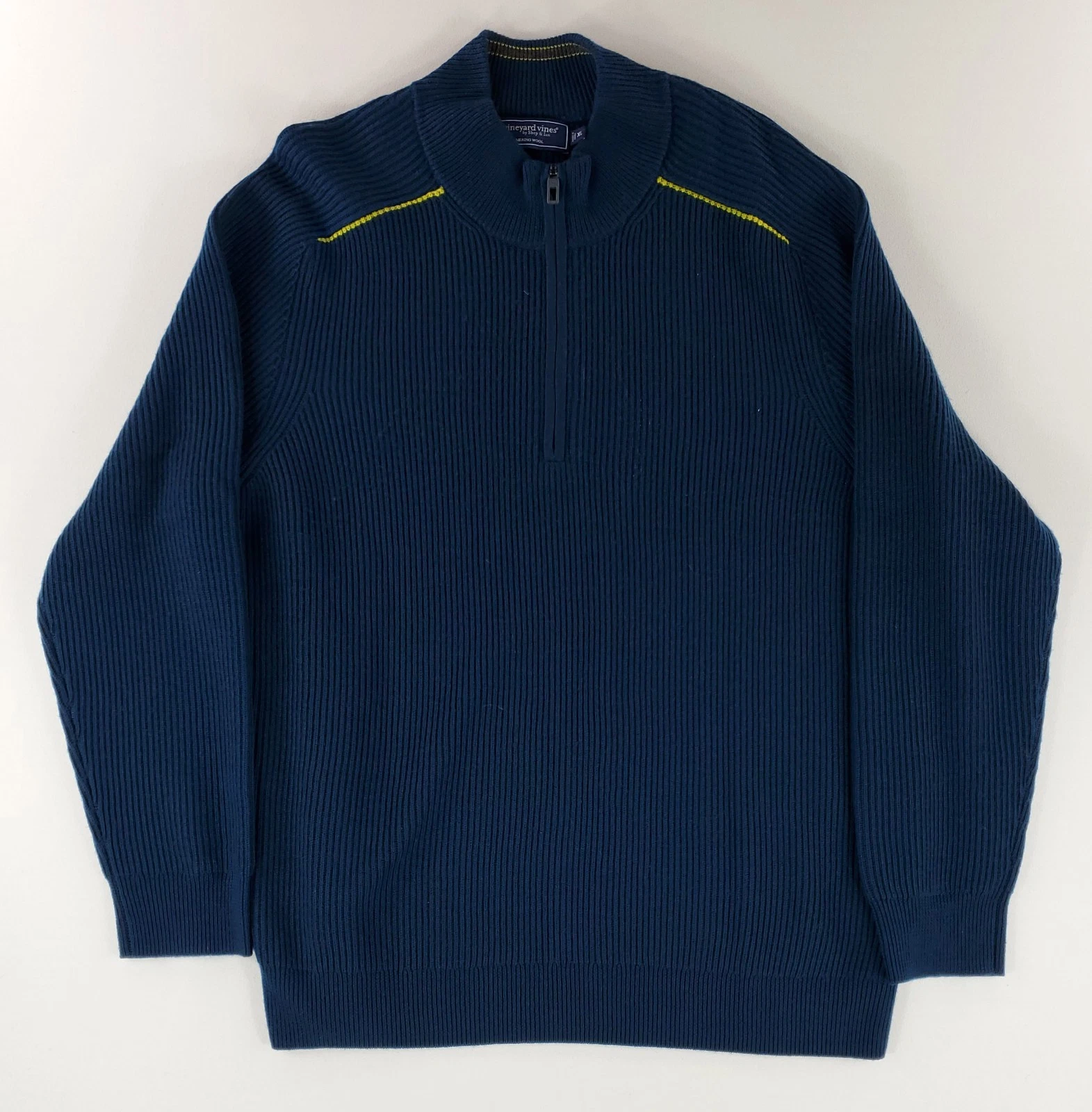 Vineyard Vines 1/4 Zip Merino Wool Sweater Pullover Ribbed Blue Green Mens XL