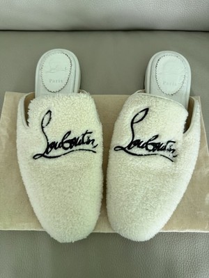 Authentische Christian Louboutin Coolito Donna flache weiße Lammfell-Pantoletten 7/40