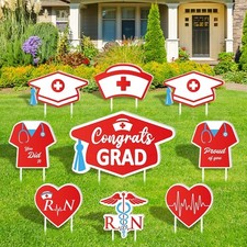 9Pcs Nurse Graduation Yard Signs with 18Pcs Stakes Grad red, white and blue