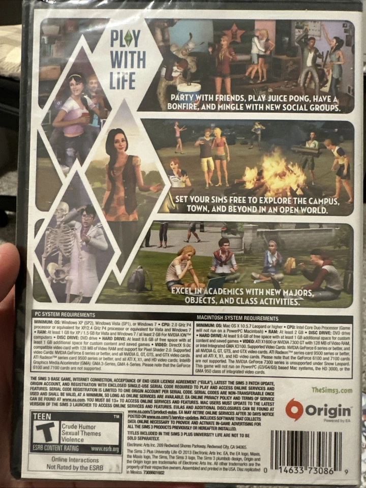 Factory Sealed: The Sims 3 Plus University Life Expansion Pack 2013 WIN MAC NIB - Image 2 of 2