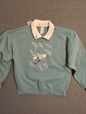 VINTAGE Morning Sun Women Sweatshirt Large Soft green Embroidered Birds Granny