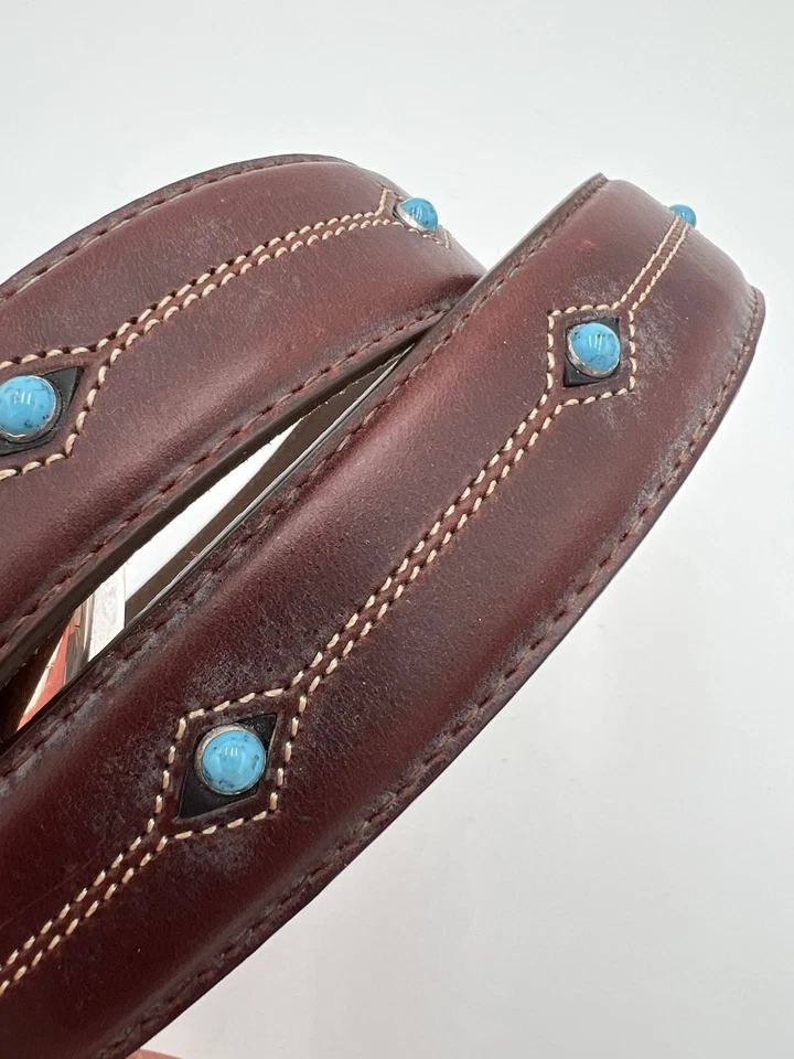 Cody Turquoise Onyx Brighton 棕色皮革绿松石石口音腰带 42 M40655 — 第 3/4 张图片