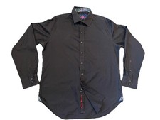 Robert Graham Mens XL Black Embossed Button Up Shirt Flip Cuff Artsy Preppy