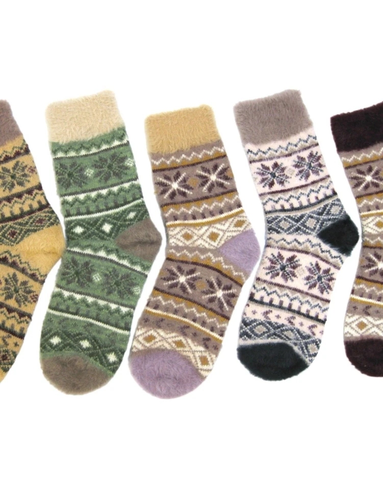 Calcetines para mujer mezcla de cachemir efecto piel de visón copo de nieve (paquete de 5)/cálidos y acogedores Foto 2 de 2