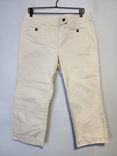 Talbots Women's Size 12 Stretch Pants Ivory Button Front Pockets