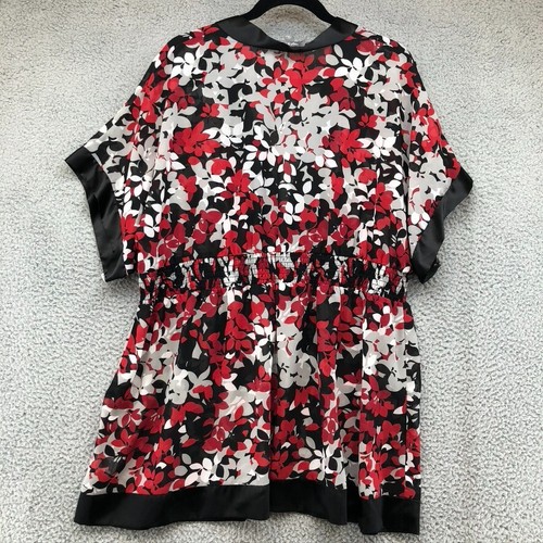 Apt 9 Kimono Shirt Black Red Floral Short Sleeve Elastic Waist Womens Plus 2X - Picture 6 of 8