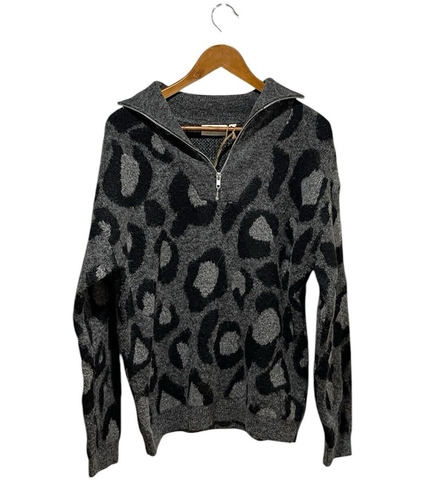 NWT RD Style Animal Print Quarter Zip Sweater Medium Wool Blend - Picture 2 of 6