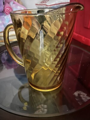 Vintage ~ 1970's ~ Indiana Glass ~ Amber ~ 2 Quart Pitcher ~ Swirl Design