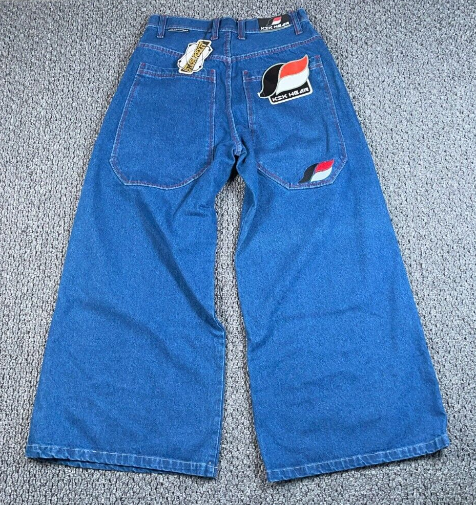 Unworn KikWear Extra Wide Leg Jeans Men's 30 Blue Rave Goth 16