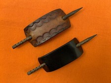 2 Leather Hair Barrettes w Sticks, Ponytail, Western Pattern, Handcrafted 41