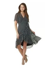 Calvin Klein Polka Dot Chiffon Wrap Dress Asymmetrical Lined Flutter NWOT Size 6