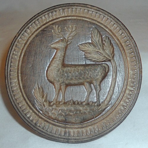 Antique Welsh/English Carved Rosewood Handled Butter Print Proud Stag Standing