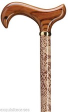NEW LADIES SNAKE SKIN PRINT SCORCHED DERBY HANDLE WOOD WOODEN WALKING CANE STICK
