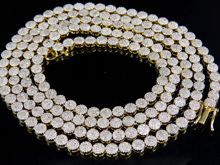 Mens Ladies Solid Yellow Gold Pave 1 Row Real Diamond Chain