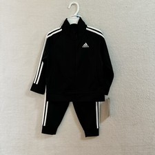 Adidas Boys 2-Piece Active Set Striped Tracksuit/Jogging Suit Black/White Sz 24M