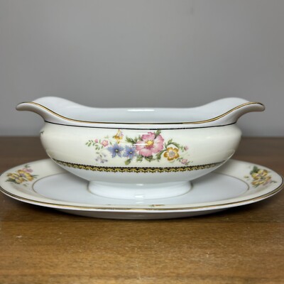 Noritake Wildfleur Gravy w Attached Underplate Antique c1921 Japan Morimura