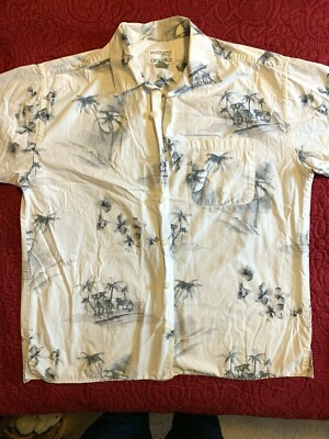 Weathered Dye Crossing Men s Large  Shirt Retro Hawaiian Beach Palms Print 