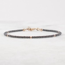Hematite Bracelet 2.5mm Beaded Gemstone Bracelet Gold Filled Sterling Silver