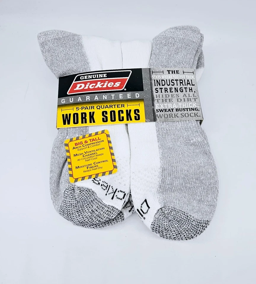 Calcetines de trabajo Dickies para hombre control de humedad cuartos grandes y altos blancos 5-Pr talla 12-15 Foto 3 de 4