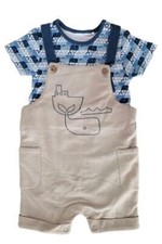 Ex NXT Baby Boy Whale Nautical Summer Dungarees & Bodysuit Outfit N/B - 36 Mth