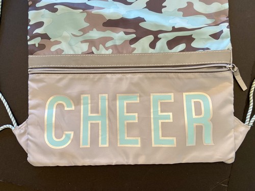 NWT Girls Justice “CHEER” Drawstring Zipper-Pocket Backpack Bag Night Glow Strip - Picture 2 of 3