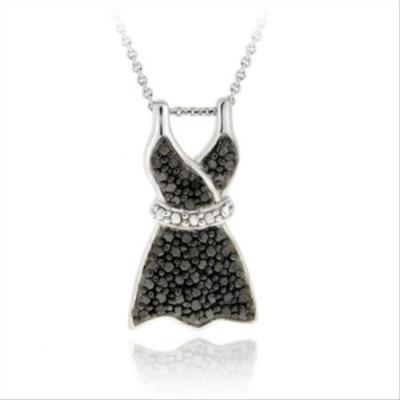 black dress silver necklace 925 Silver Black Diamond Accent Little Black Dress Necklace