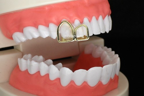 Double Open Face Single Grillz 14k Gold Plated Teeth Upper Top or Lower Grill  - Picture 4 of 8