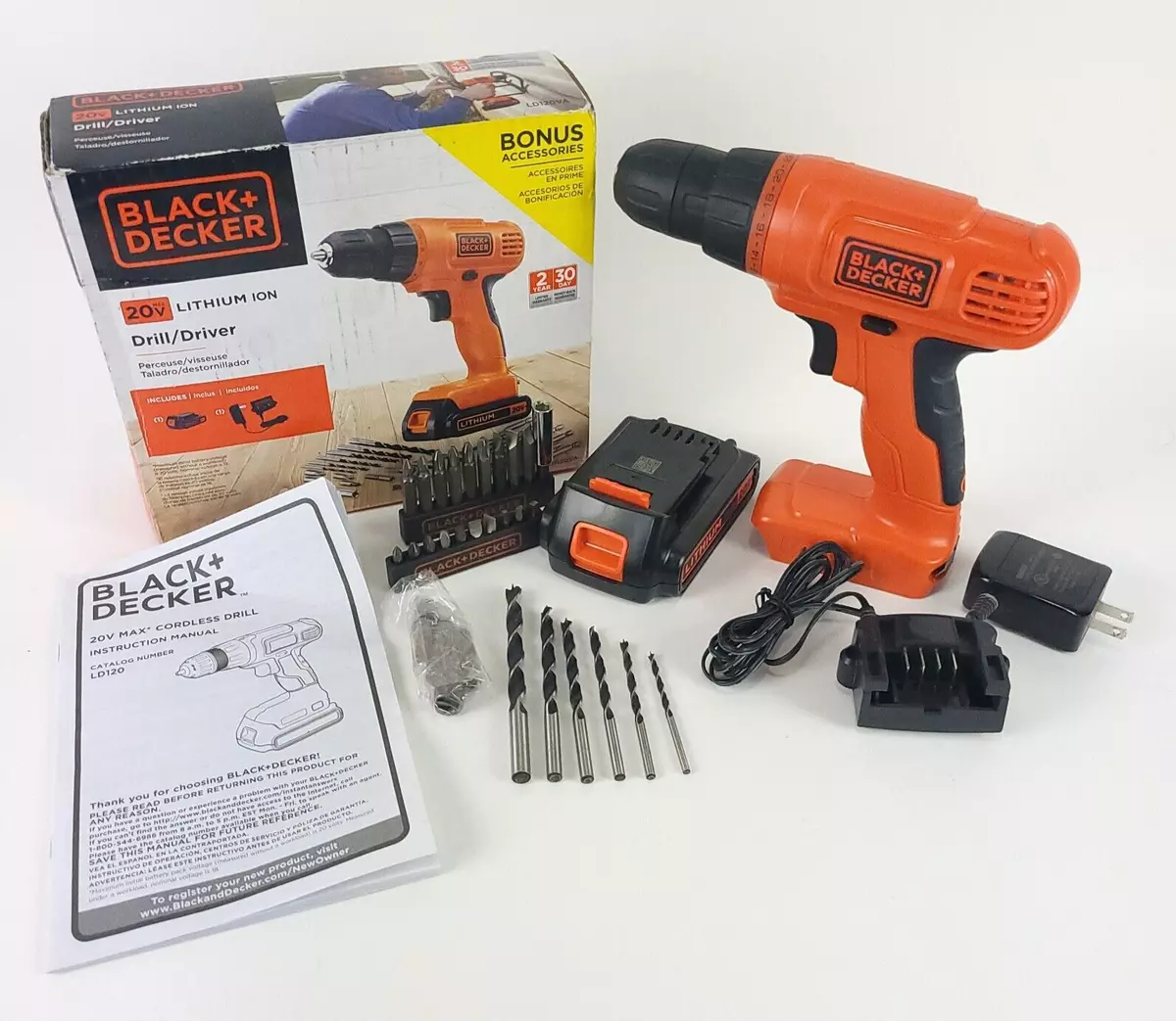 Open Box BLACK+DECKER 20V LD120VA Max Cordless Drill Driver - 30 Piece  Accessories