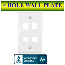 Wall Plate 4 Port White Keystone Jack for RJ45 HDMI, USB, A/V Connectors