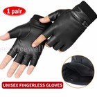 Unisex Fingerless Gloves Black Fitness Leather Gloves Half Finger Slip Resistant