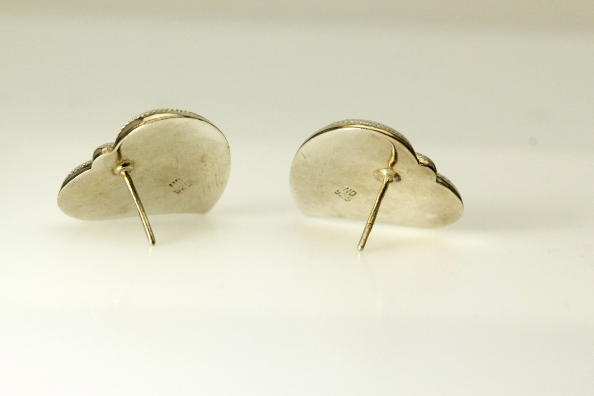 925 Sterling Silver Etched Design Heart Post Earrings 6.2 Grams