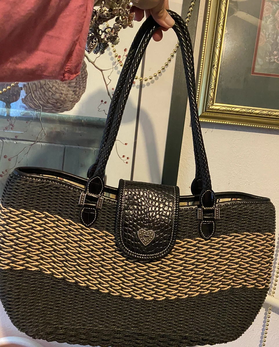 BRIGHTON Nautical STRAW Leather Navy Blue MG MGPPB Straw HandBag Purse