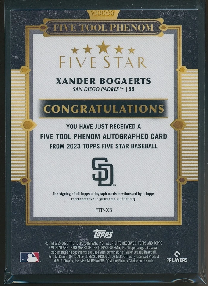 Xander Bogaerts 2023 Topps Five Star Five-Tool Phenom Auto /25 - Image 2 of 2