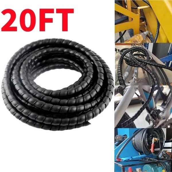 Heavy Duty Spiral Wrap Flexible Plastic Cable Sleeve Hose Protector 20 Feet